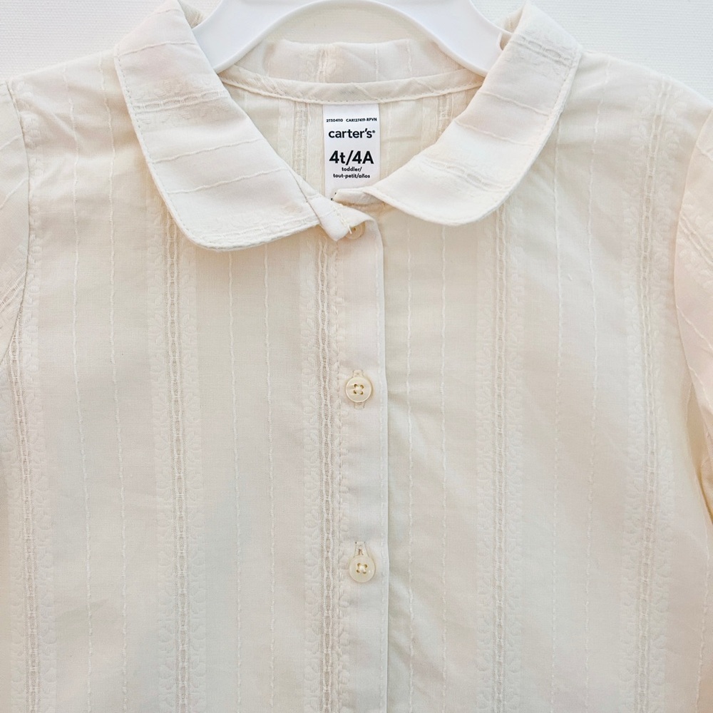 NWT Carter’s 4T Cream Textured Peter Pan Collar Top | Heirloom Style - Picture 4 of 7